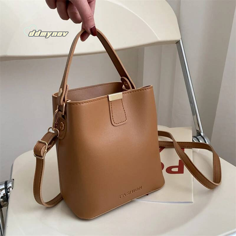 Women Bucket Shoulder Crossbody Handbag Fashion Simplicity High-capacity Ladies PU Leather Bag Female Handbags 2024 New ddmynov