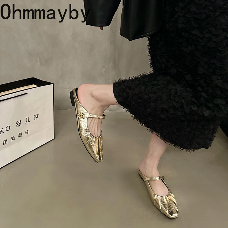 Spring Summer Women Mules Slippers Shoes Fashion Cover Toe Slip On Slides Casual Street Style Flats 250526