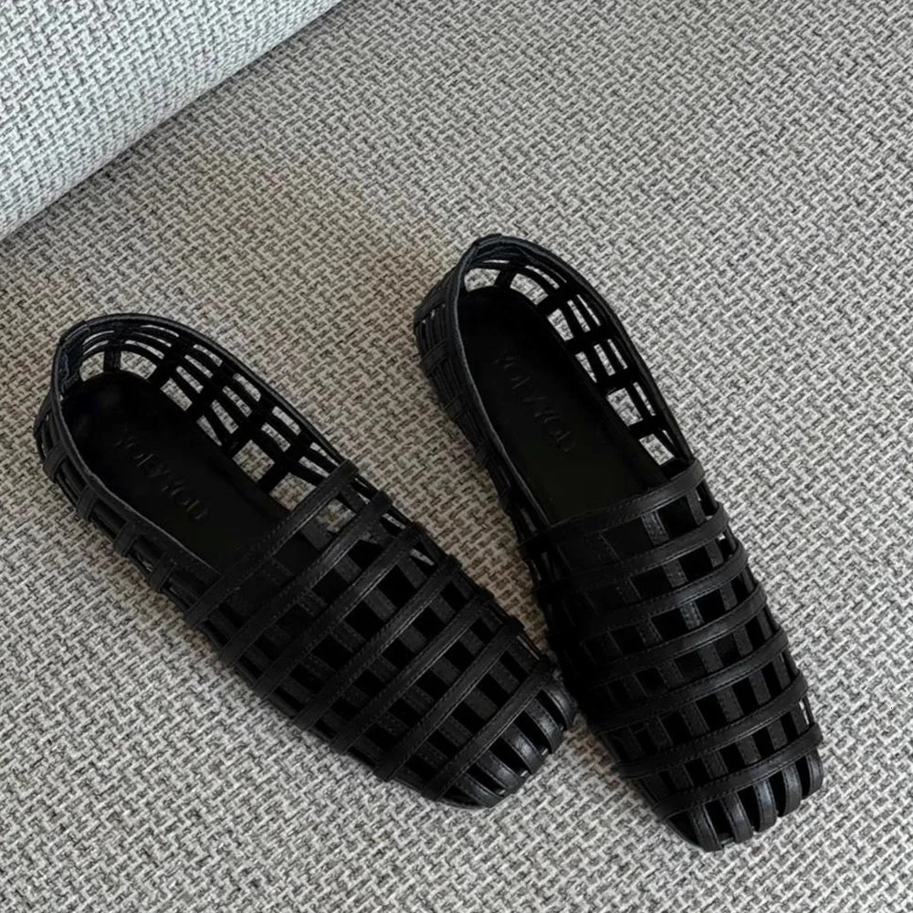Summer Square Toe Hollow Flat Sandals For Women Breathable Slipon Walking Comfy Shoes 250526BJ - view 6