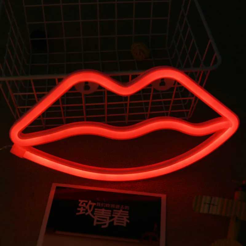 Lip LED Neon Sign USB/Battery Powered LED Light for Bedroom Room Decoration Gift Night Light Decoration Party Wedding Holiday W250526
