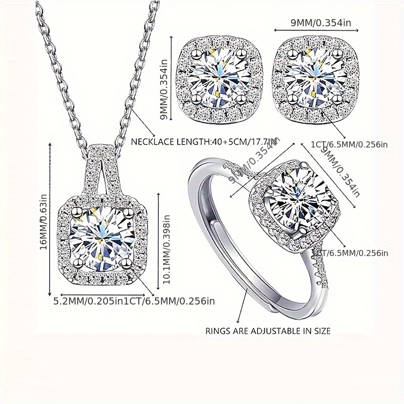 VOBIPY Jewelry Set Necklace for Women Dainty Cubic Zirconia Trendy Pendant Necklace Earrings Ring Jewelry Set Adjustable