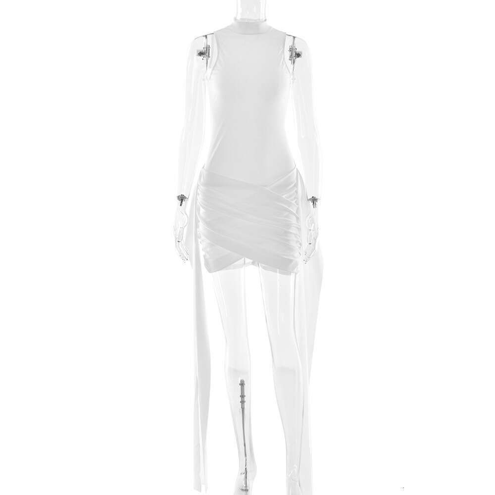 Tight Cut Out Dresses Summer New Sexy Elegant Solid Color Round Neck Sleeveless Bodycon Tie Decor Dress Sexy Dress