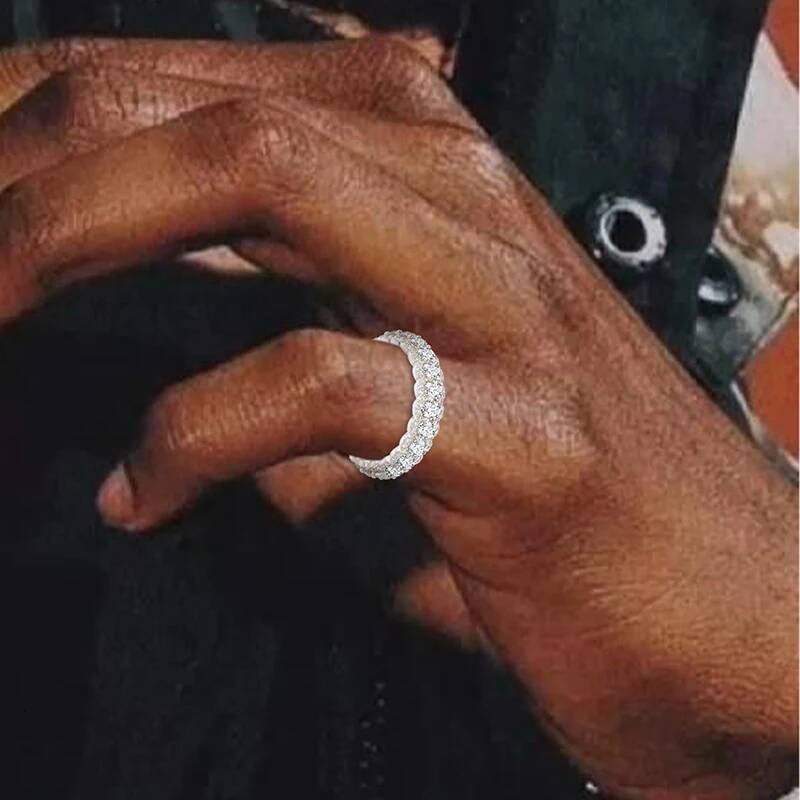 3 Rows 3mm Classic Ring Sier For Women Moissanite VVS1 D Color With Gra Certificate Pass Dia Tester