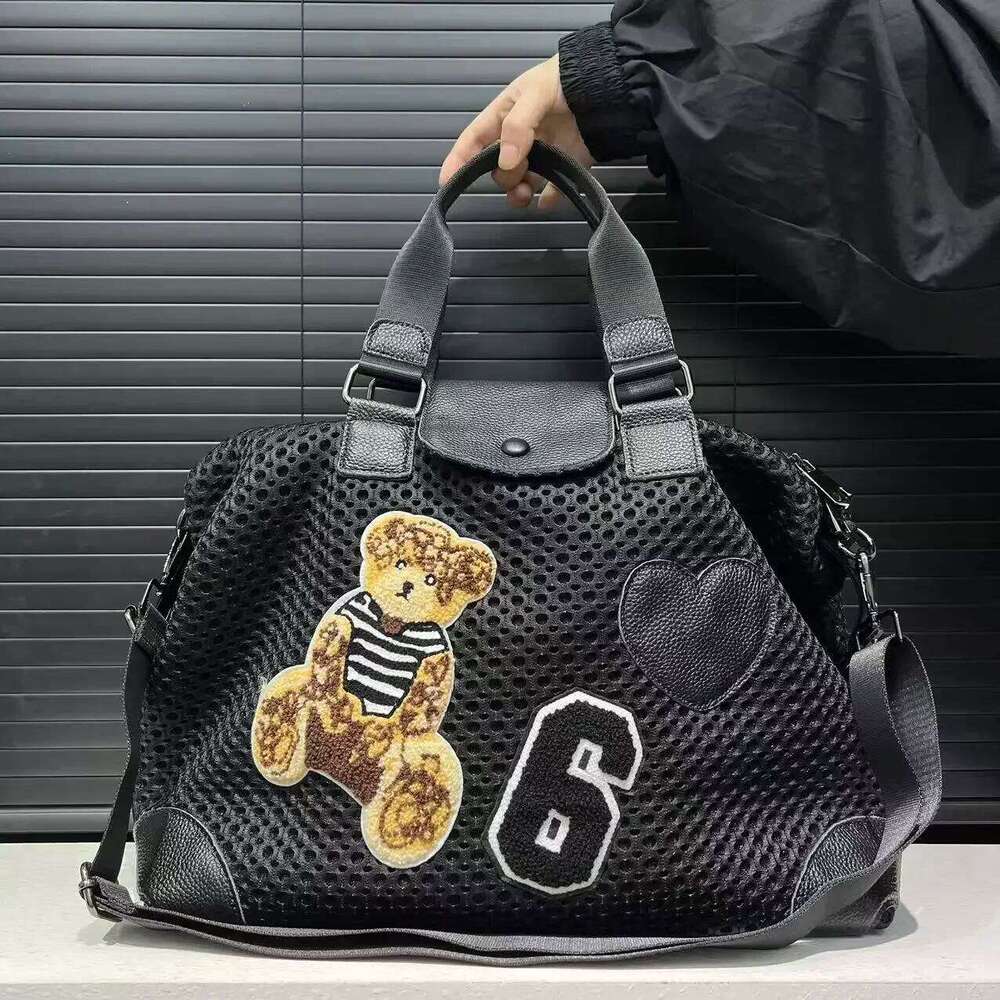 Women's Bags Designer Ladies' Fashion Mesh Splicing Casual Handbag With Multiple Pockets, Small Bear Patch, Single Shoulder Diagonal Cross B