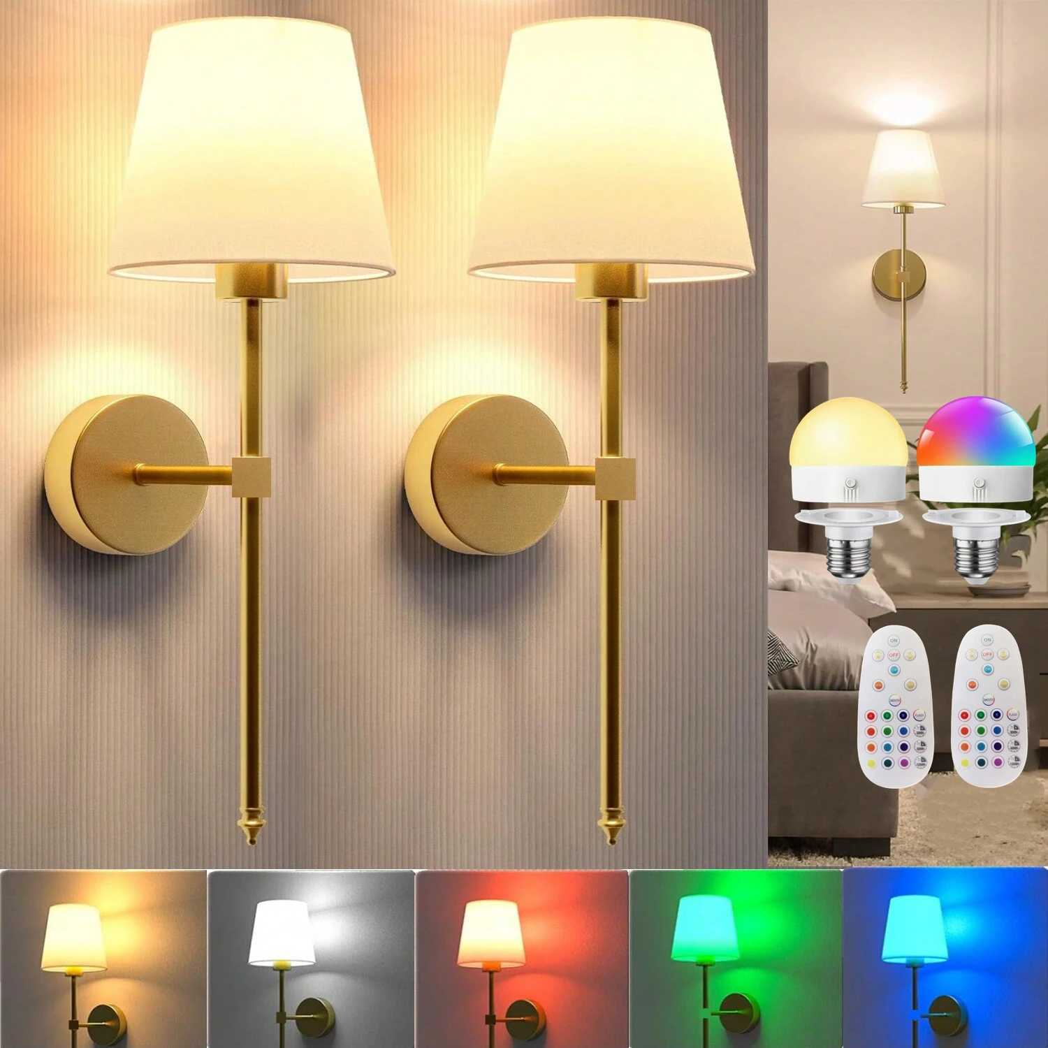 Wireless Battery Powered Wall Lamp Rechargeable Wall Lamp Dimmable Detachable Bulb Remote Control 10 Color Wireless Wall LampXJ250526