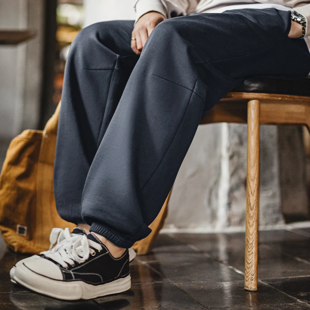 Maden Mens Spring Casual Solid color Sweatpants with Elastic Waistband All match Loose Straight Cuffed n for Sport Pants 250526