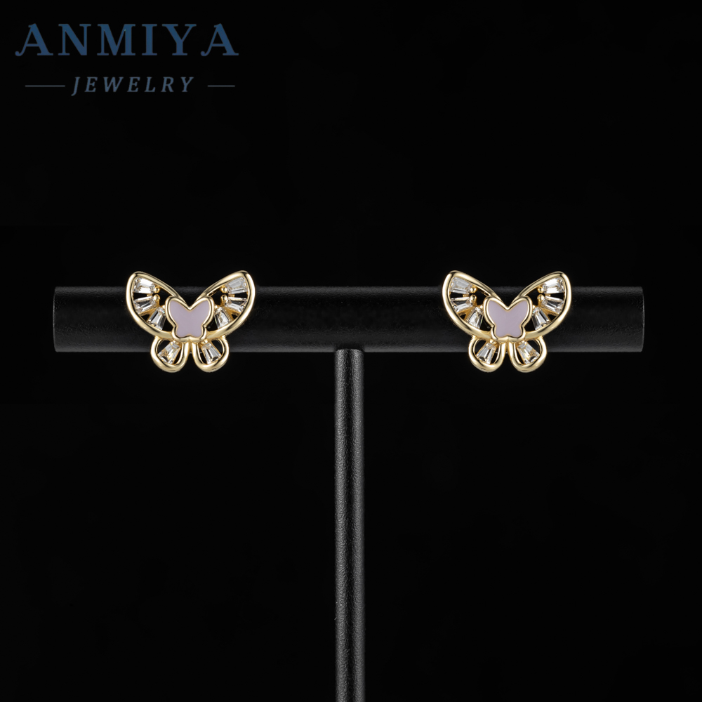 Wholesale Sterling Silver 18k Gold Shell pink butterfly Shape Nice Stud Earrings for Girl Women