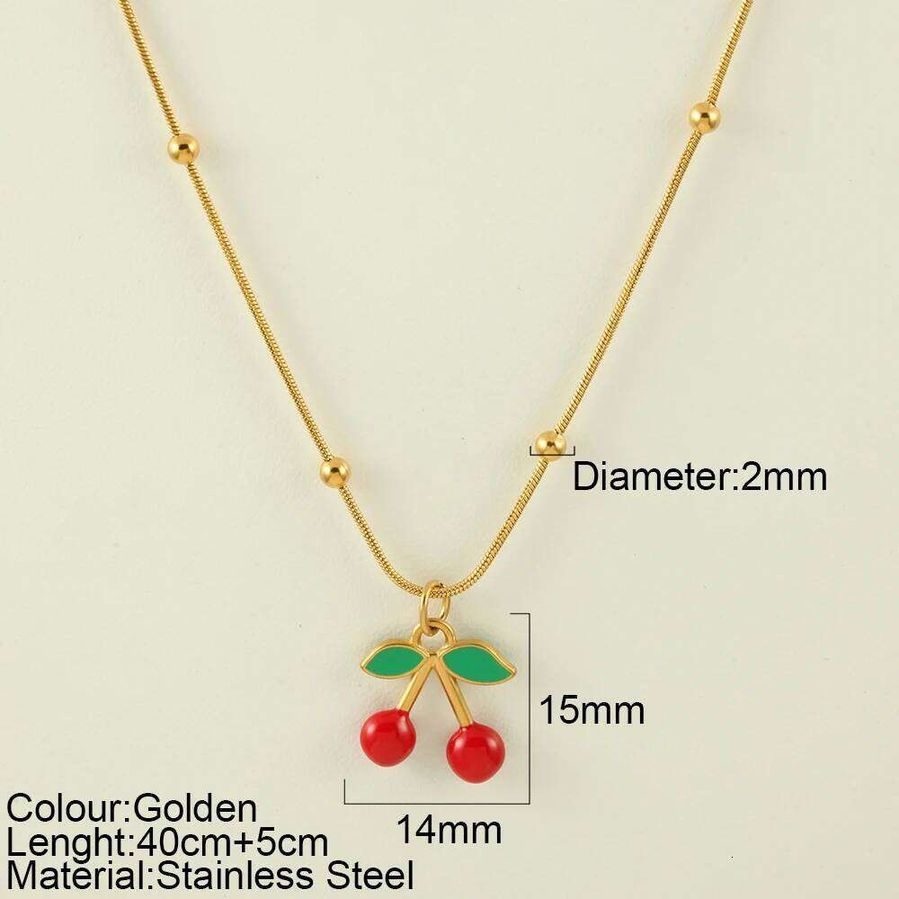 Summer Women's Stainless Steel Pendant Necklace Golden Chain Strawberry Watermelon Cherry Pendants Women Jewelry Sets Gift Trend