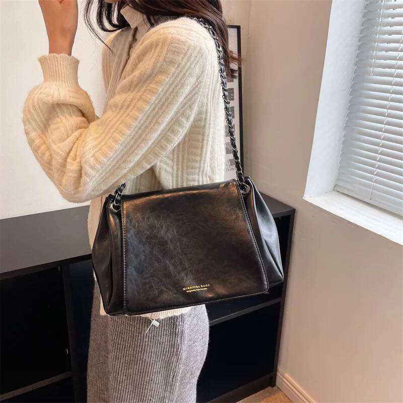 MOODS Retro Shoulder Bags For Women 2023 Designer Handbag Chic Chain Soft PU Leather Big Capacity Crossbody Messenger Bag