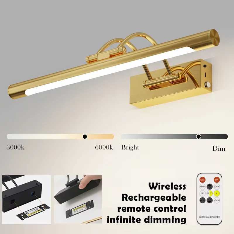 Rechargeable LED Wall Light Mirror Front Light Remote Control Black Gold Makeup Room Washbench Home Interior Decoration FixturesXJ250526