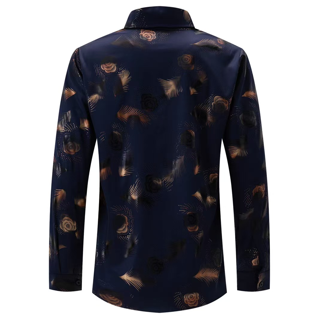 New fashion mens gold foil print casual long sleeve shirt