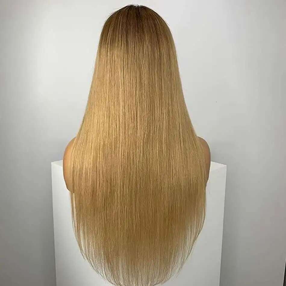 26Inch 180 Density Soft Ombre Blonde Straight Lace Front For Women With Baby Hair Synthetic Fiber Deep Part Daily Wear Wigs
