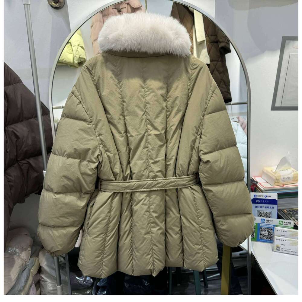 2024 New Solid Color Jacket Women's Korean Version Scarf Fur Collar Thickened White Duck Down Winter Coat Strap Waist