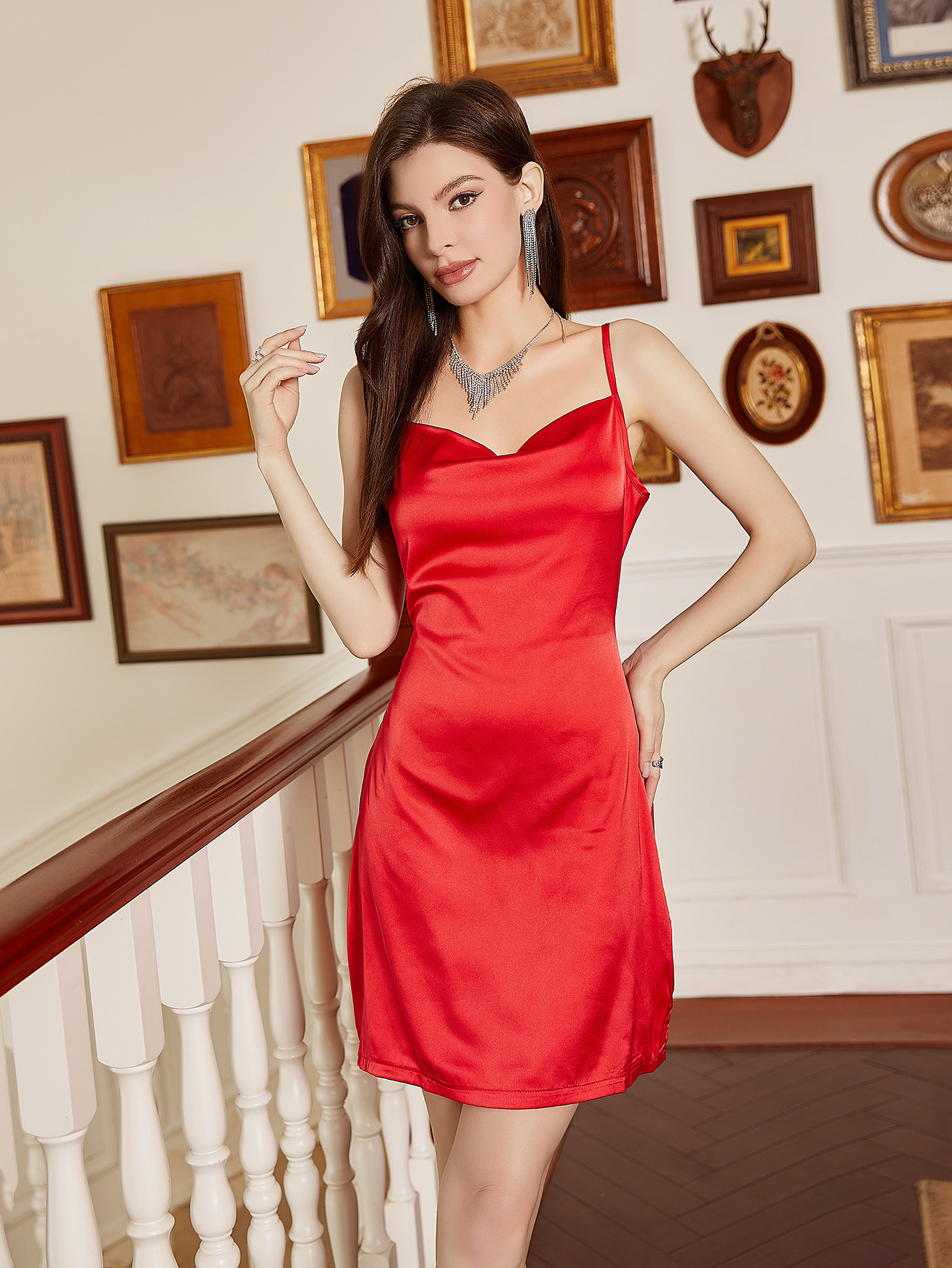 Womens new backless camisole dress for casual and loose home wear imitating silk camisole dress for home use