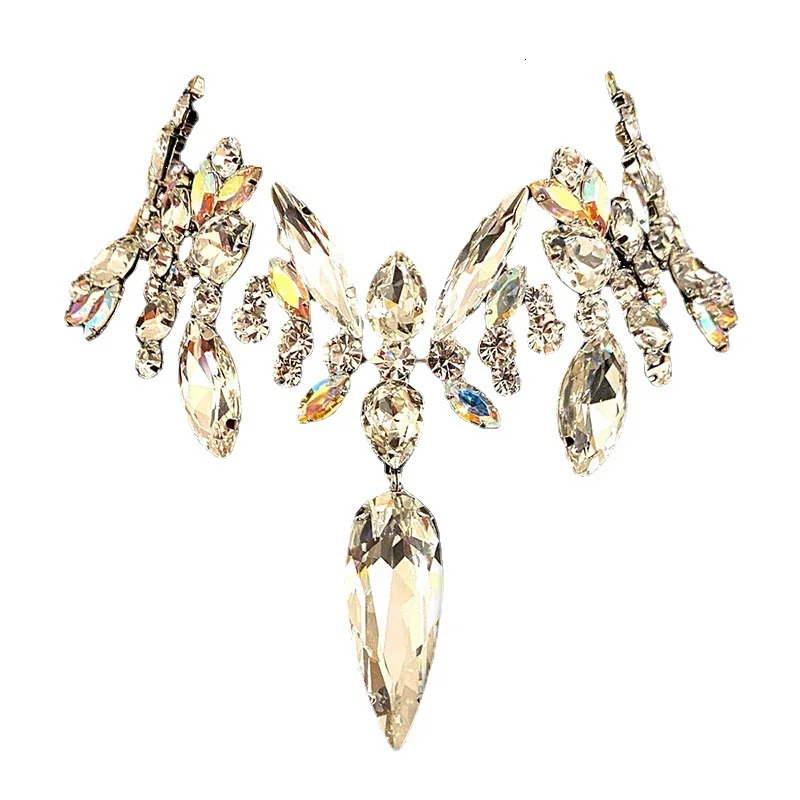 Shine Exaggerated Crystal Colorful Large Collar for Women Wedding Choker Statement Rhinestone Necklace Party Jewelry 250519