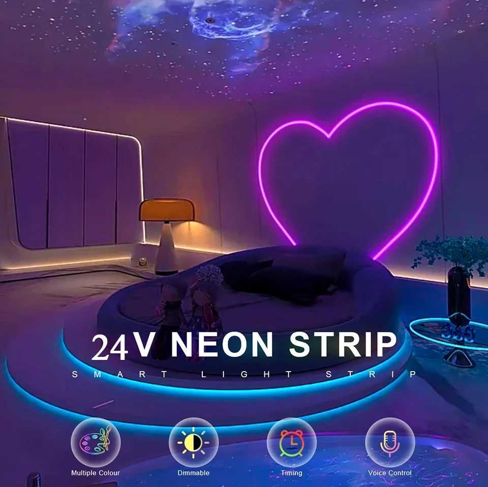 Tuya Smart Life WiFi LED Neon Light Strip 30M 24V Light Strip RGB Neon Sign Tape Work With Alexa TV Home Outdoor Decor Lighting W250526