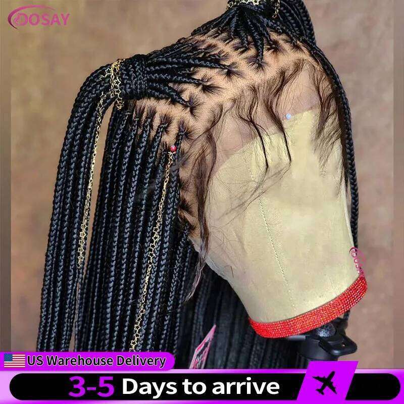 36Inch Synthetic Long Box Braided Full Lace Straight Braiding Bury Knotless Cornrow Braid Wig With Baby Hair
