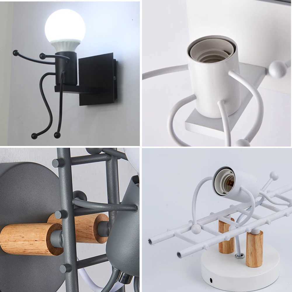 Modern LED Wall Lamp Nordic Cartoon Doll Wall Lights American Creative Metal Robot Sconce for Kids Baby Room Living BedroomXJ250526