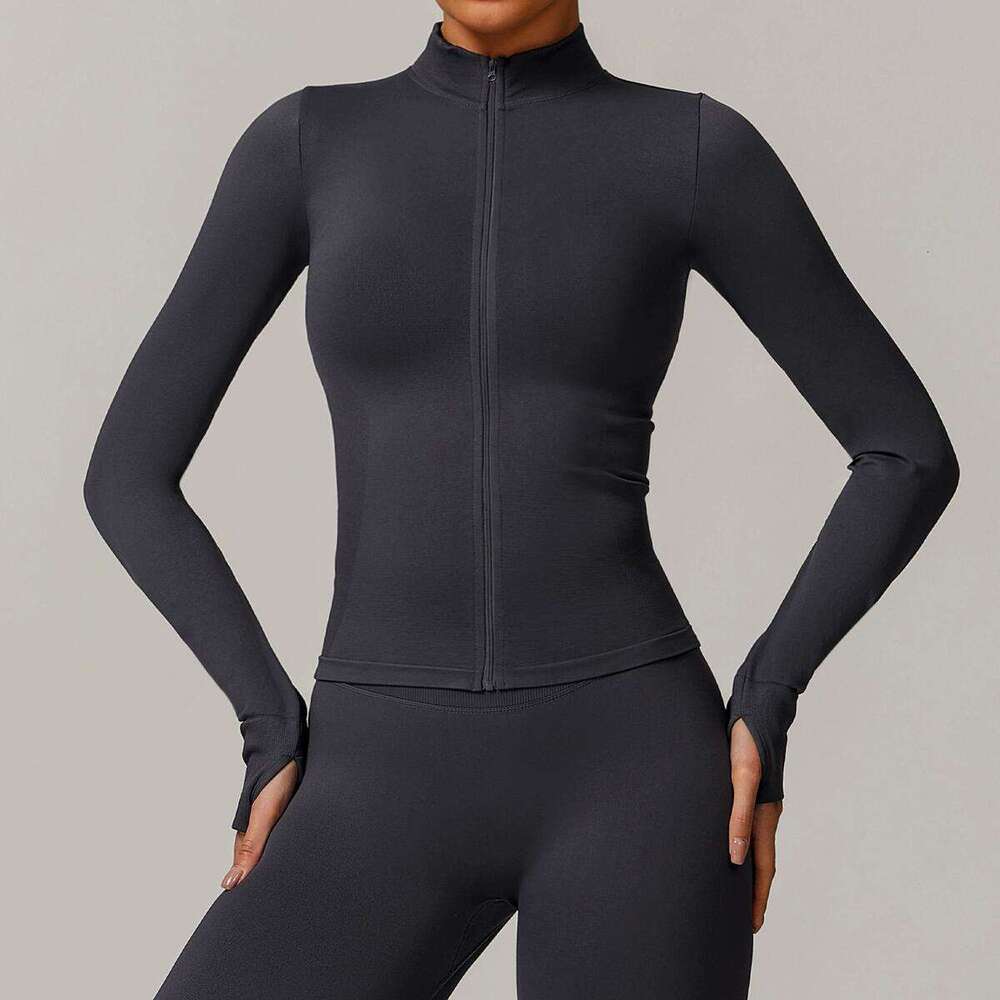 Dhessentials Women's Sports Zipper Yoga Shirt Fiess Running Warm Gym Long Sleeved Top Slim Fit Tight Jacket Sportswear