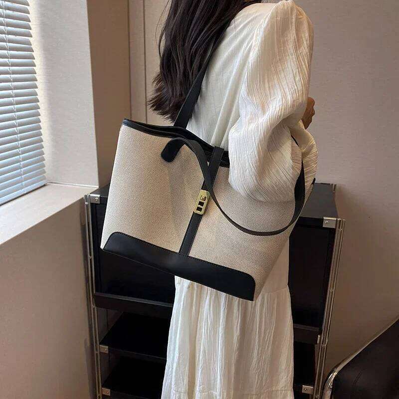 2025 New Women's Canvas Bag - Large Capacity, Ideal for Commuting, Shoulder/Armpit Carry, Casual & Versatile Tote Bucket Style