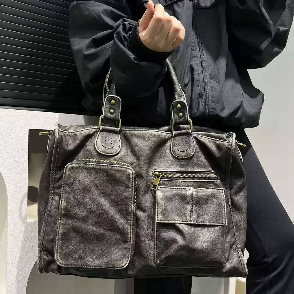 Women's Bags Designer Ladies' Fashion Y2k Multi Pocket Hot Girl Washed Motorcycle Tote Bag Large Capacity Vintage Single Shoulder Handbag
