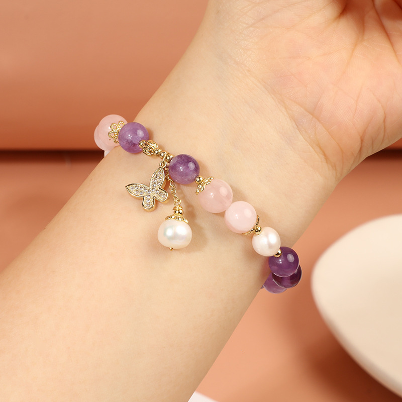 Decor Natural Purple Crystal Pearl Forest Style Layered Temperament Bracelet