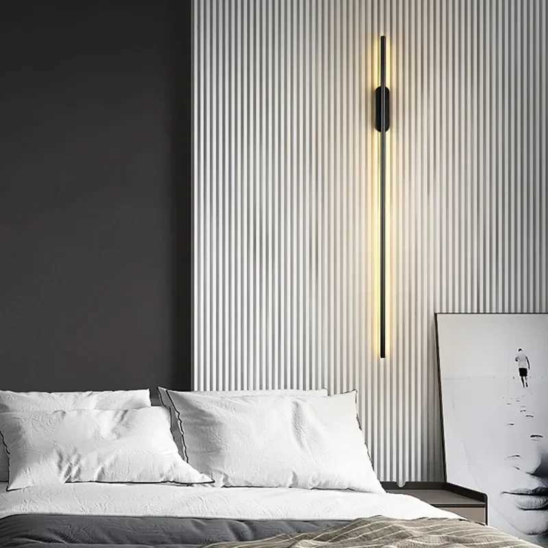 Modern Long LED Wall Lights for Bedroom Bedside Black Wall Lamps Living Room Background Decoration Hallways Interior SconceXJ250526