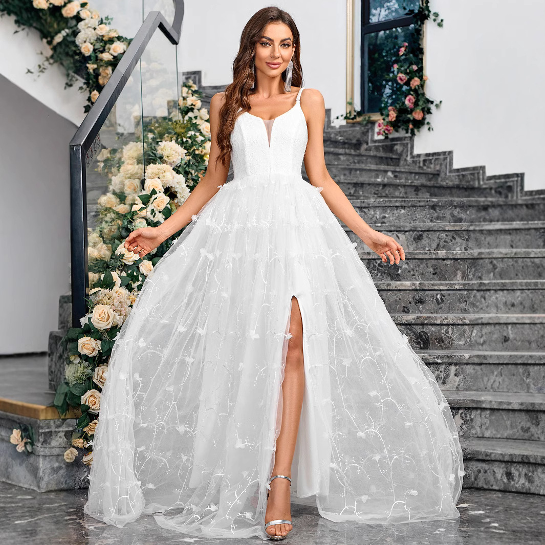 Summer New Mesh Skirt V-neck Back Strap Solid Color Elegant Dress