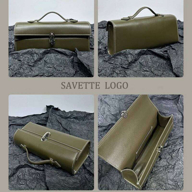 SAVETTE Brand Genuine Leather Tote Women's Simple Handbag Small Square Baguette Bags High Quality Savette Symmetry 27 Bag