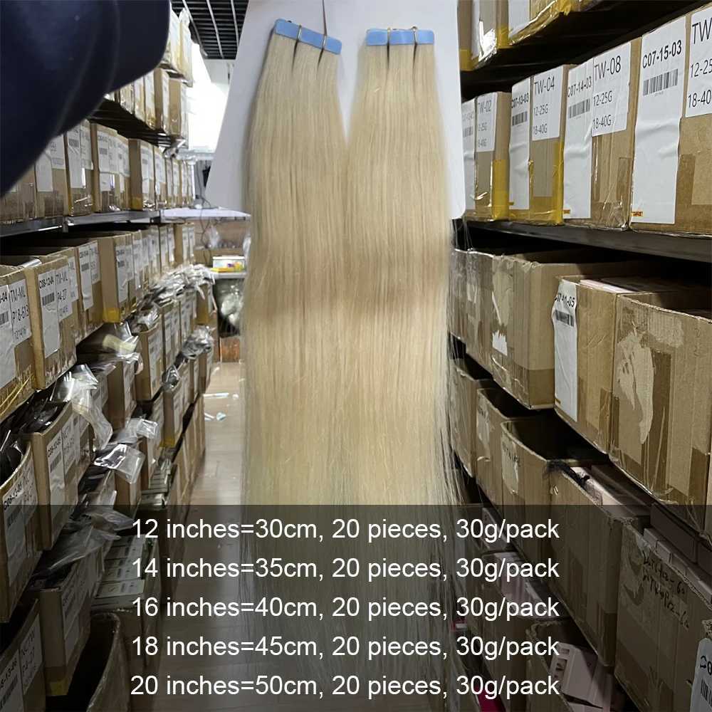 60# Tape in Hair Extensions Human Hair Blonde Machine Remy Tape in Hair Extensions for Women Platinum Blonde Invisible Human Hair S25526