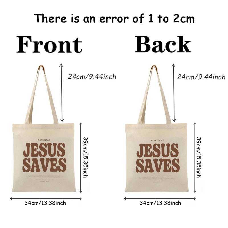 Good News Jesus Saves Pattern Canvas Shoulder Tote Bag Casual Shopping Tote Christ Religion Christian Faith Shopper Handbag W250524