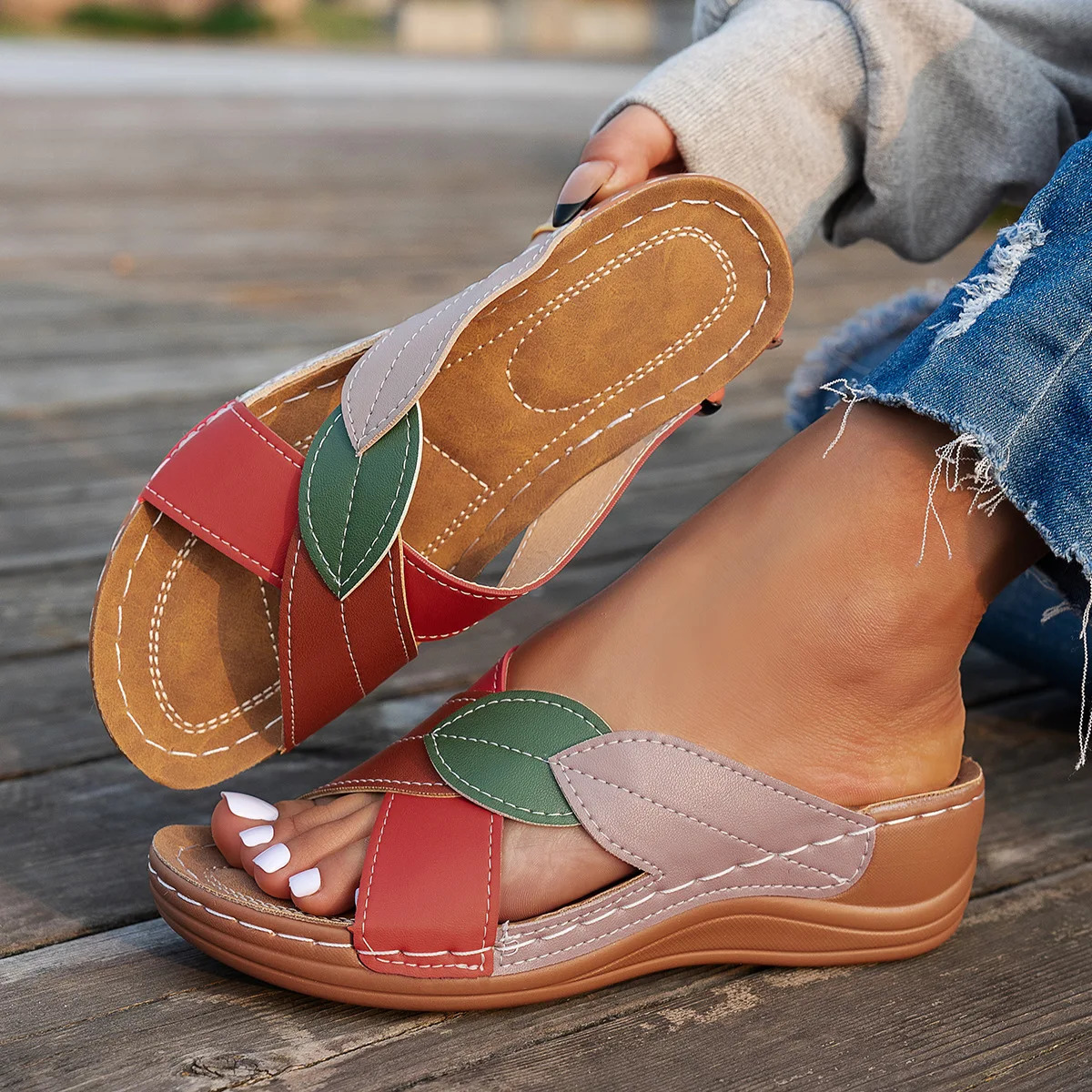 Womens Sandals Comfortable Wedges Heels Sandals Summer 2025 Shoes Woman Heeled Slippers Women Summer Footwear Chaussures Femme 250519