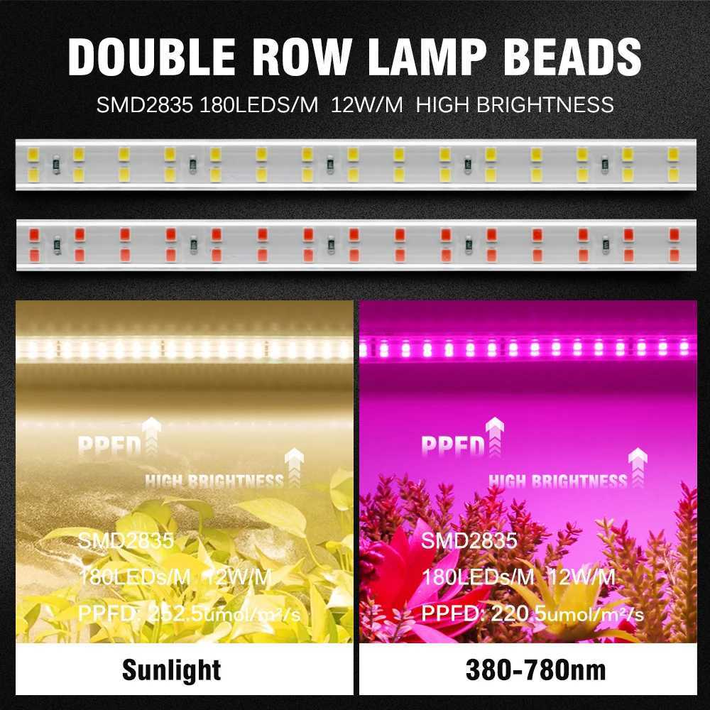 SMD2835 220V 180LEDS/M 12W/M Double Row Lamp Beads IP67 Waterproof Full Spectrum High Brightness LED Grow Light StripXJ250526