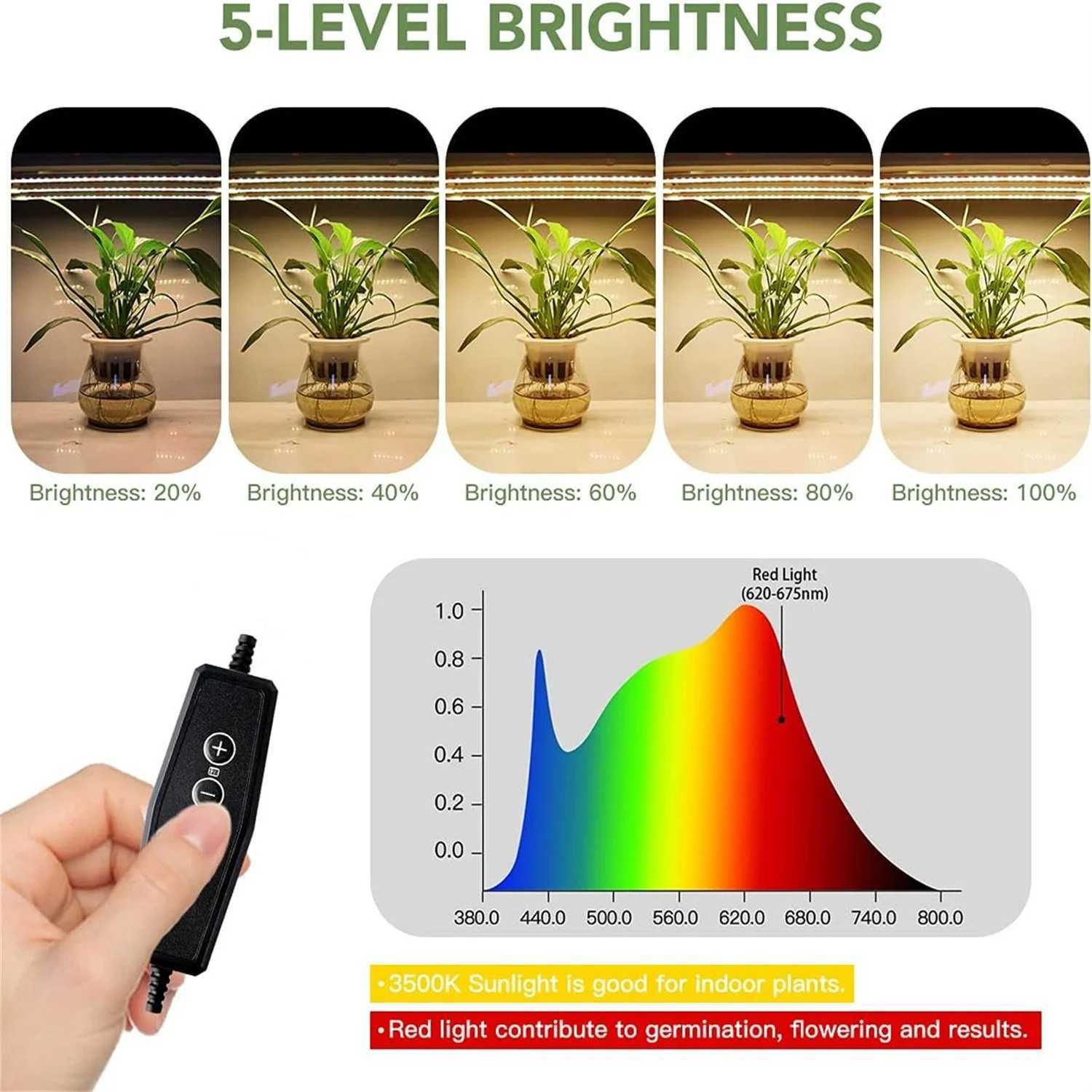 USB 5V LED Grow Light Timed Adjustment 4/8/12 Hours Dimmable Full Spectrum Indoor Hydroponics LED Lamp Growth LightingXJ250526