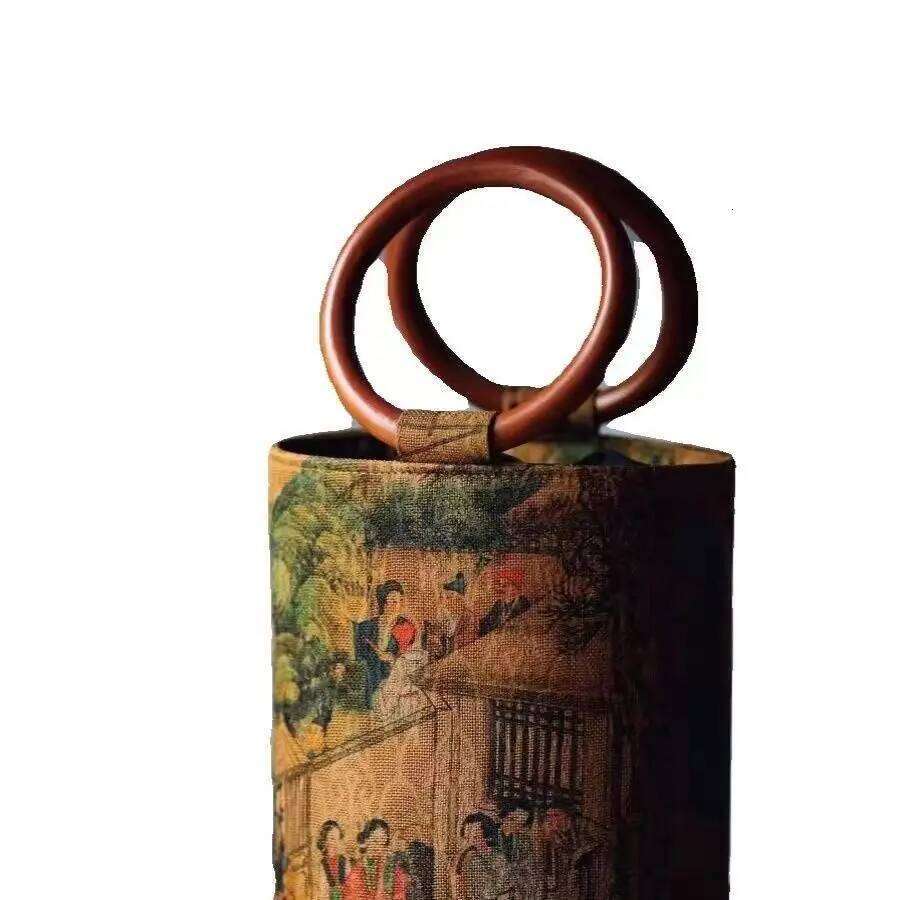 French Fragrant Cloud Gauze Wooden Handle Hand-held Retro Water Bucket Chinese Ancient Style Cheongsam Hanfu Matching Bag