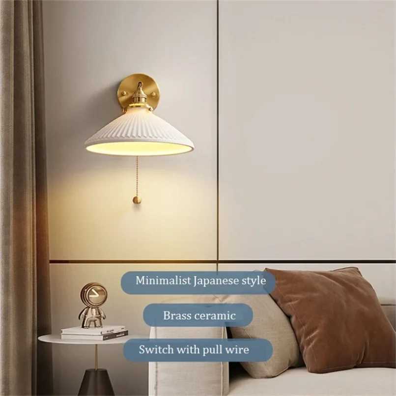 Modern White Ceramic Wall Mounted Lamps for Hotel Bedroom Bedside Pull Switch Sconce Light Fixtures Nordic Hallway Aisel IndoorXJ250526