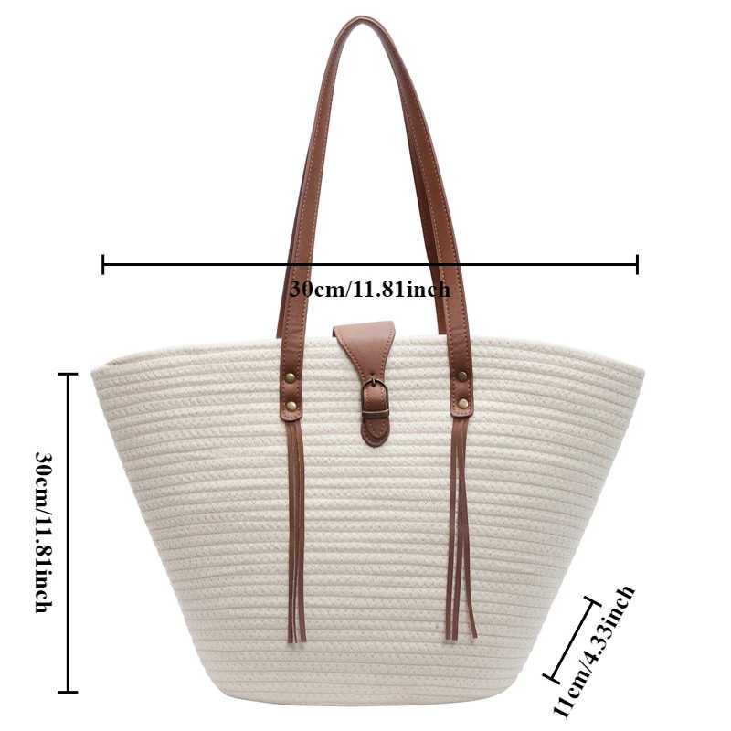 Straw Woven Shoulder Bag Casual Seaside Holiday Beach Woven Shoulder Bag Large Capacity Commuter Tote Bag W250524