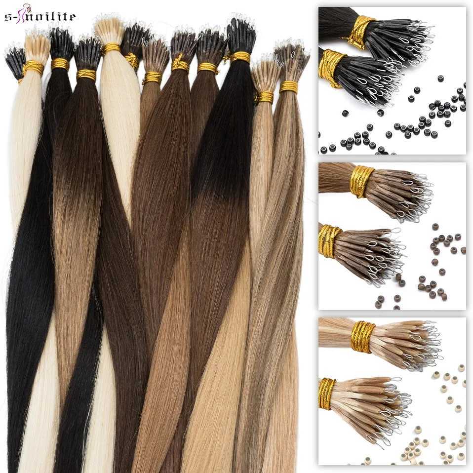 S-noilite Human Hair Micro Links Hair Extensions 0.7g/strand Nano Rings 50pcs Nano Bead Prebonded 18-24inch Straight Blonde Hair S25526