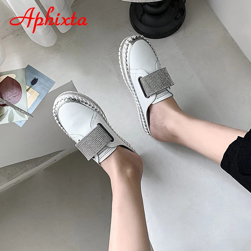 Aphixta y Crystals Half Slippers Women Leather Womens Shoes Outside Fashion Platform For Women 250526BJ - view 5