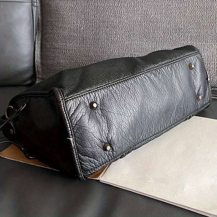 Women's Bags Designer Soft Leather Retro Shoulder Messenger Large Capacity Tote Y2k Motorcycle Bag