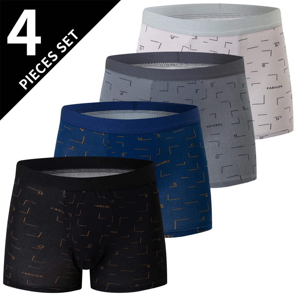 4 Pieces European and American Size MENS FASHION Printed Boxer Underwear Comfortable Swimming Trunks Oversized Shorts Z260314