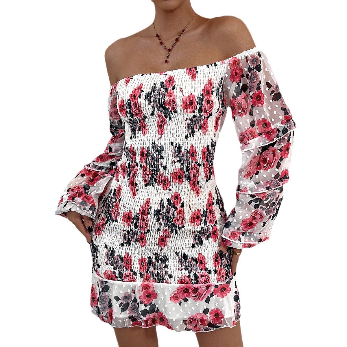 Small niche design style summer new solid color one shoulder elegant dress for women