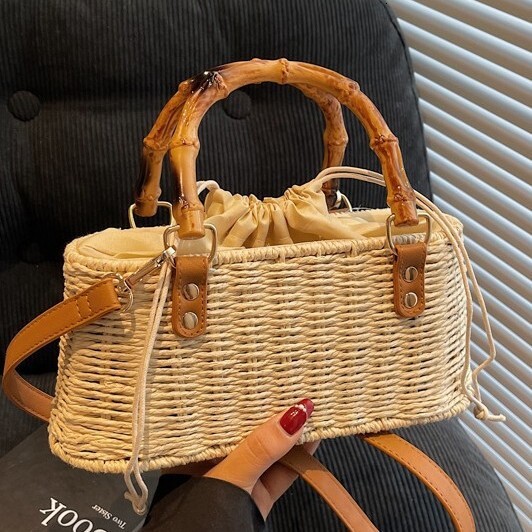 Pastoral Style Straw Woven for Women 2025 Summer New Handheld Bamboo Versatile Shoulder Crossbody Beach Bag