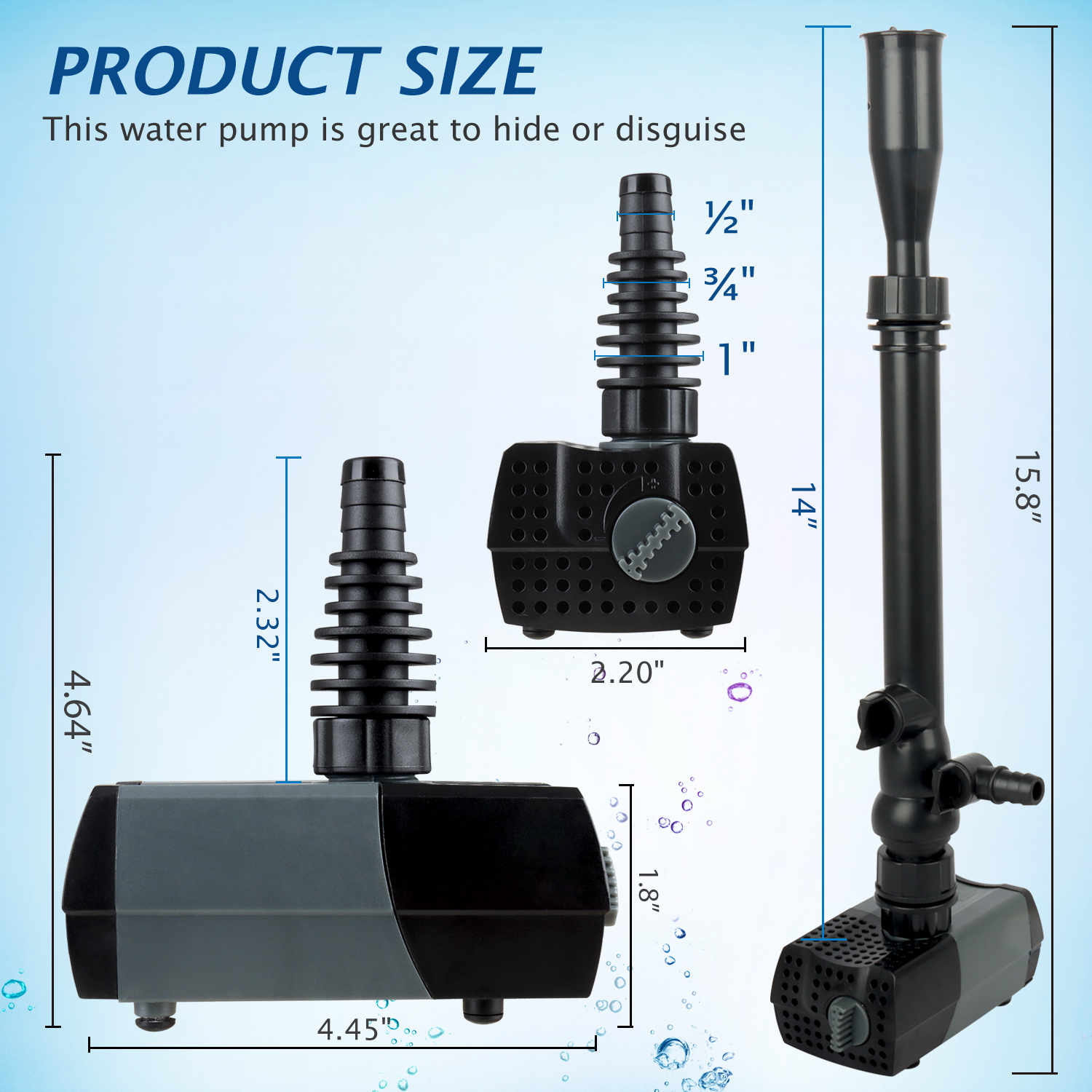 (HSUP-700F) Submersible Water Pump With Fountain Jets - Pond Pump - Submersible Pump - Water Fountain Pump - Aquarium Pump