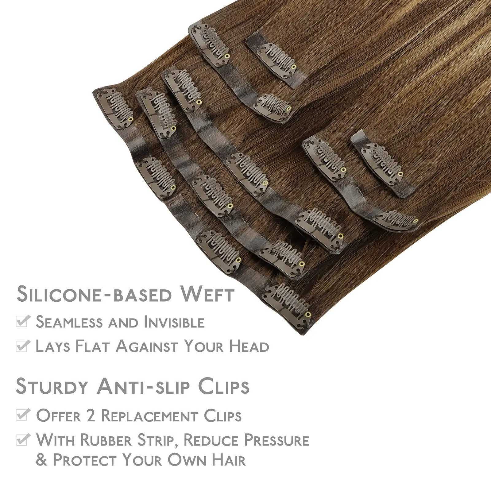 Seamless PU Clip Hair Extensions Human Hair Invisible Balayage Ombre Blonde Color Skin Weft Remy Hair Extensions 150G With Clip S25526