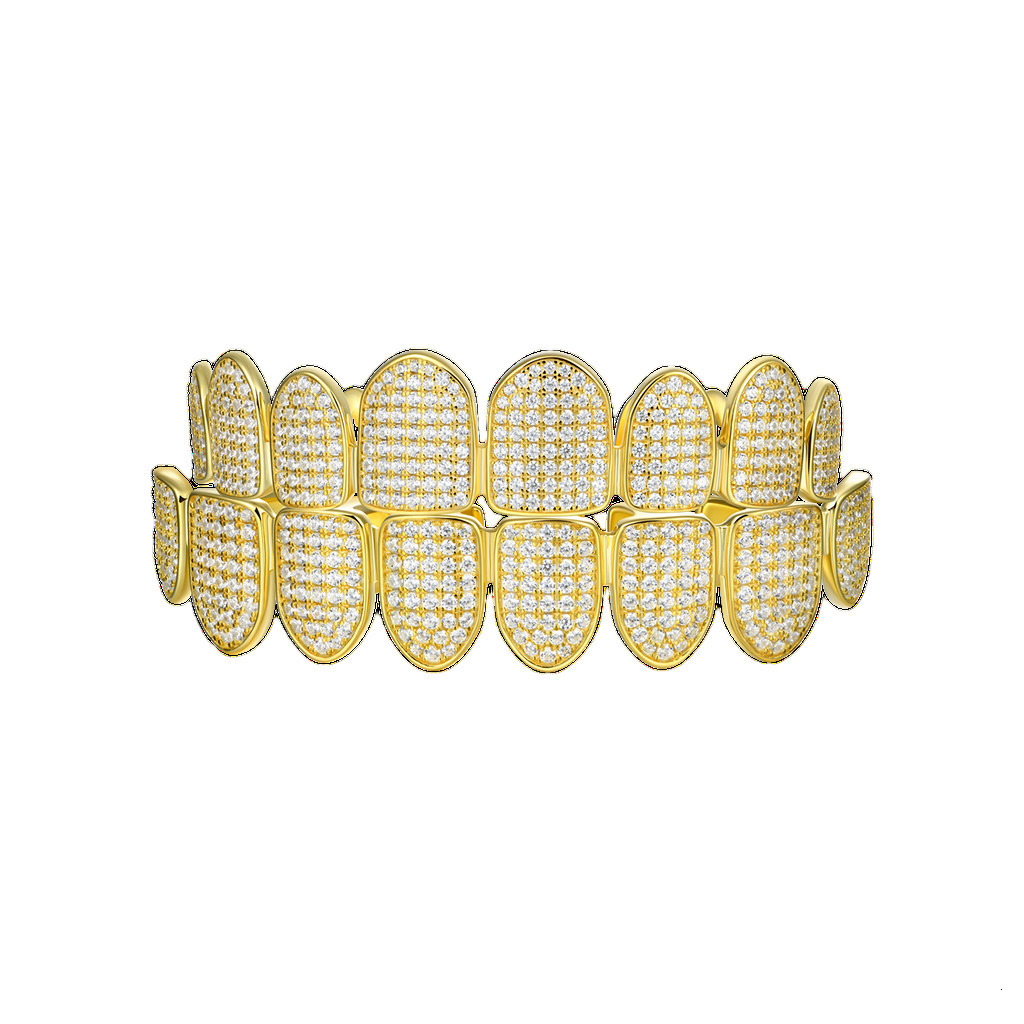 Fully Iced Gold Grillz Hip Hop Diamond Teeth Grillz 8 Top 8 Bottom Teeth One Size Fits All Moissanite Main Stone for Weddings