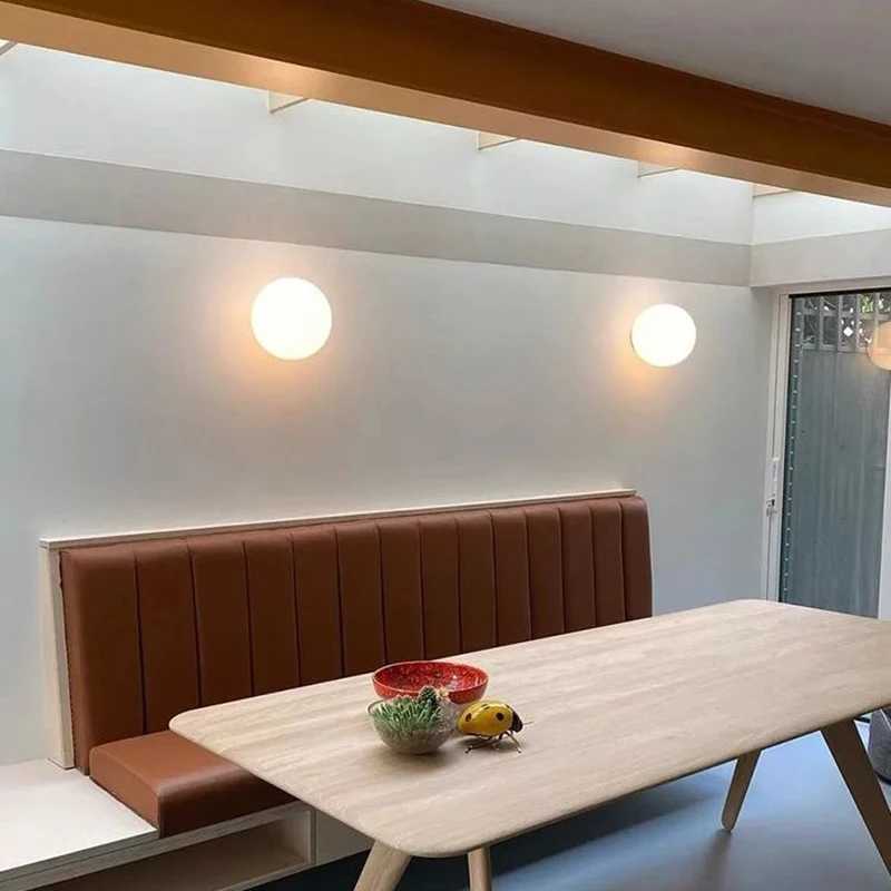 Glass Ball Lamp Modern Milky White Glass Wall Lamps for Bedroom Living Room Sofa Background Concealed Base Bathroom Wall LightXJ250526