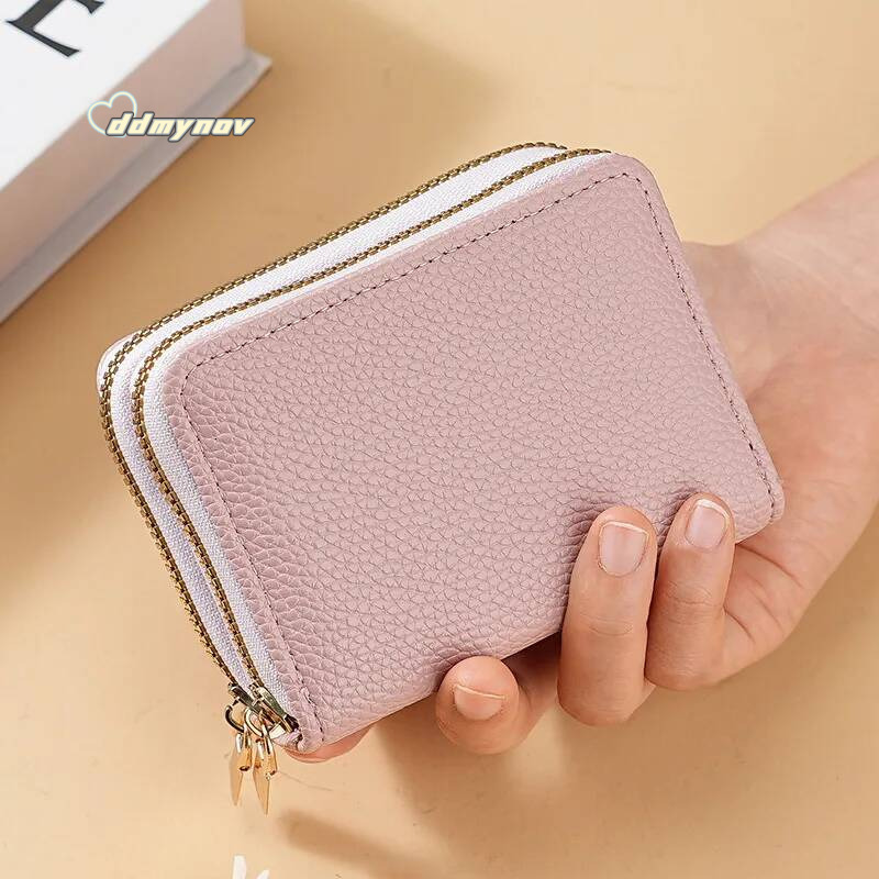Stylish Women's Card Holder Wallet Double Layer Zipper, Multi-Function Compact Design for Cards & Cash, Small Portable Organizer ddmynov