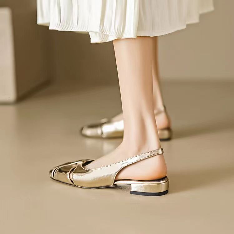 New Product Spring Summer Soft Leather Sandals For Women Wearing Casual Shoes Flat Shoes With Square Headed Golden And Silver Style Ddmysaturn