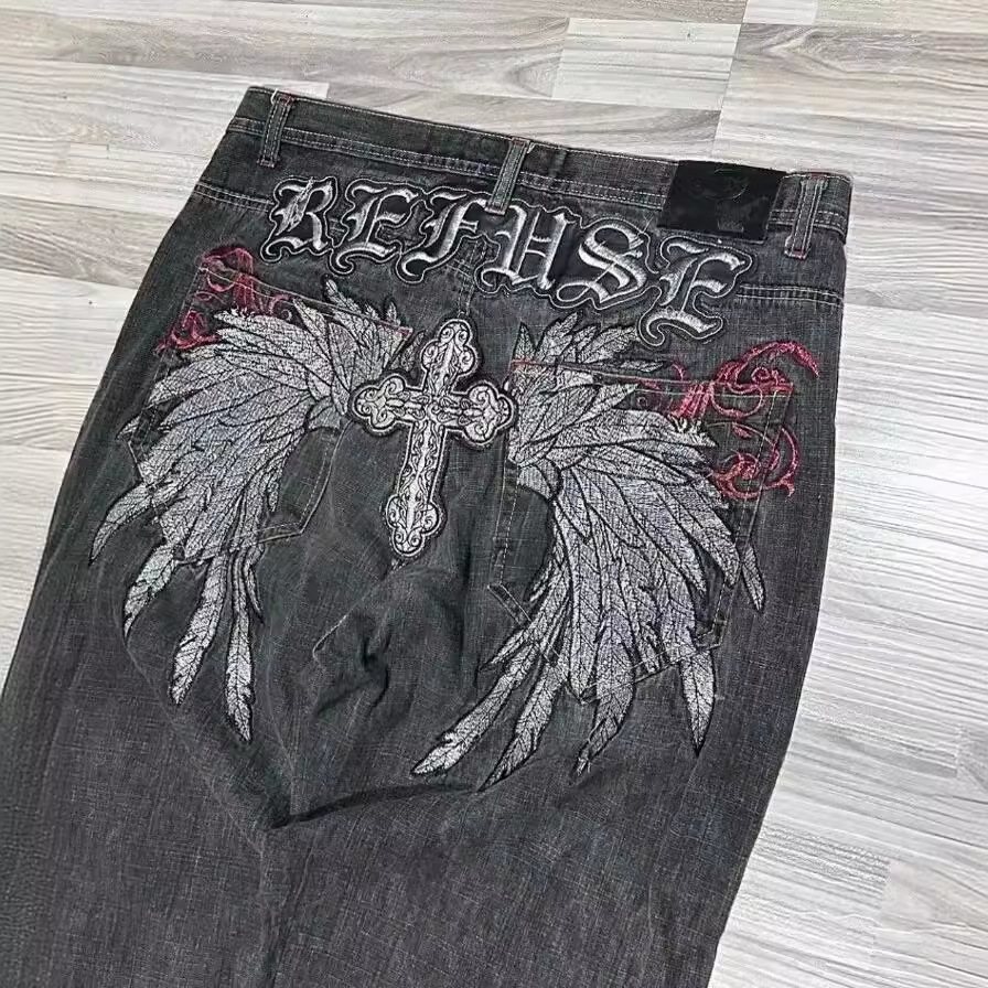 Streetwear Jeans Y2k Sweatpants Rhinestone Skull Gothic Joggers Black Pants Womens Baggy Jeans Womens High Waist Hip Hop Pants 240527